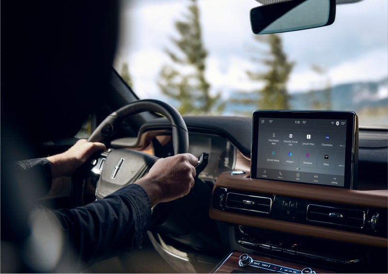 The Lincoln+Alexa app screen is displayed in the center screen of a 2023 Lincoln Aviator® Grand Touring SUV | Cummins Lincoln in Weatherford OK