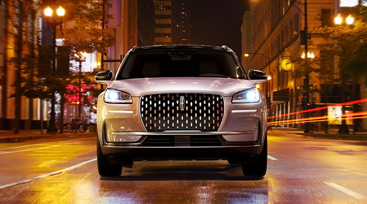 The striking grille of a 2024 Lincoln Corsair® SUV is shown. | Cummins Lincoln in Weatherford OK